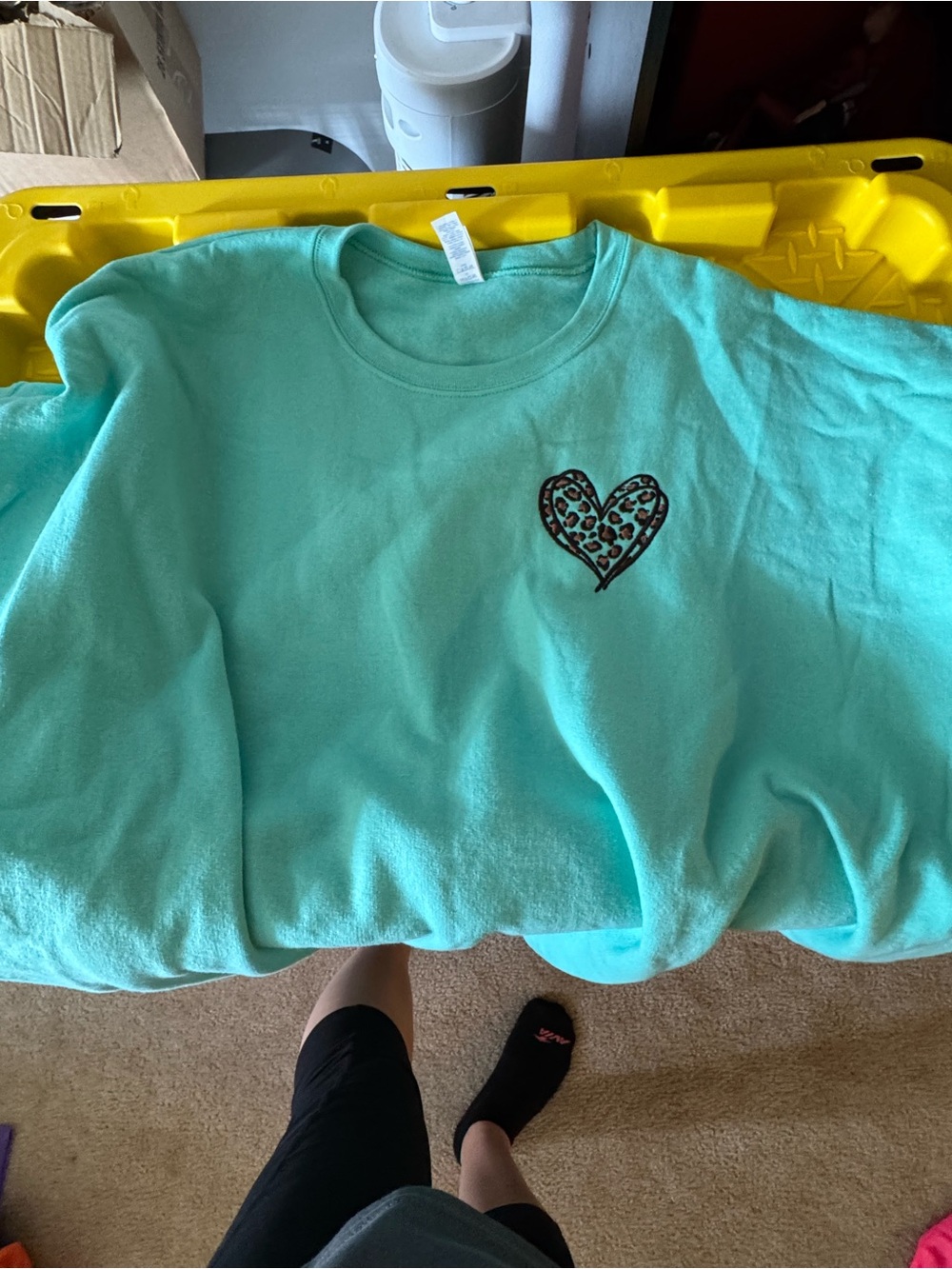 Women’s Mint Heart Graphic Sweatshirt - Leopard Accent